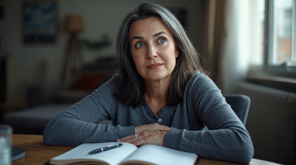 Mulher em escuta reflexiva durante troca de ideias — aprendizagem social no momento em que o outro nos surpreende