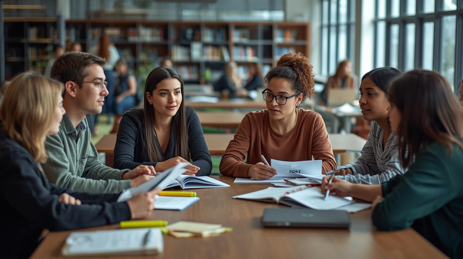 Grupo diverso de estudantes adultos em troca intelectual — aprendizagem social em ação