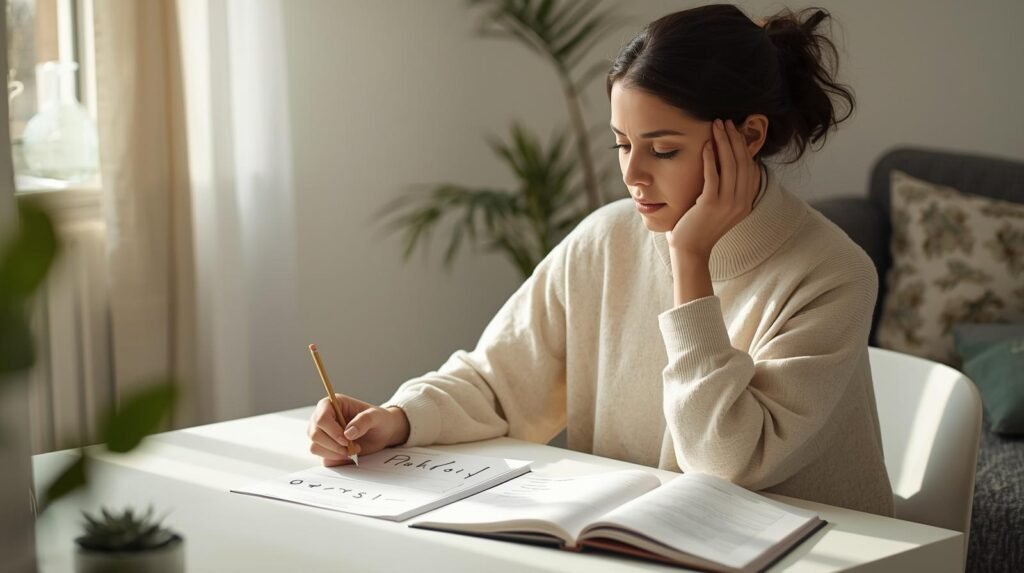 Mulher fazendo uma pausa diagnóstica antes de estudar com método