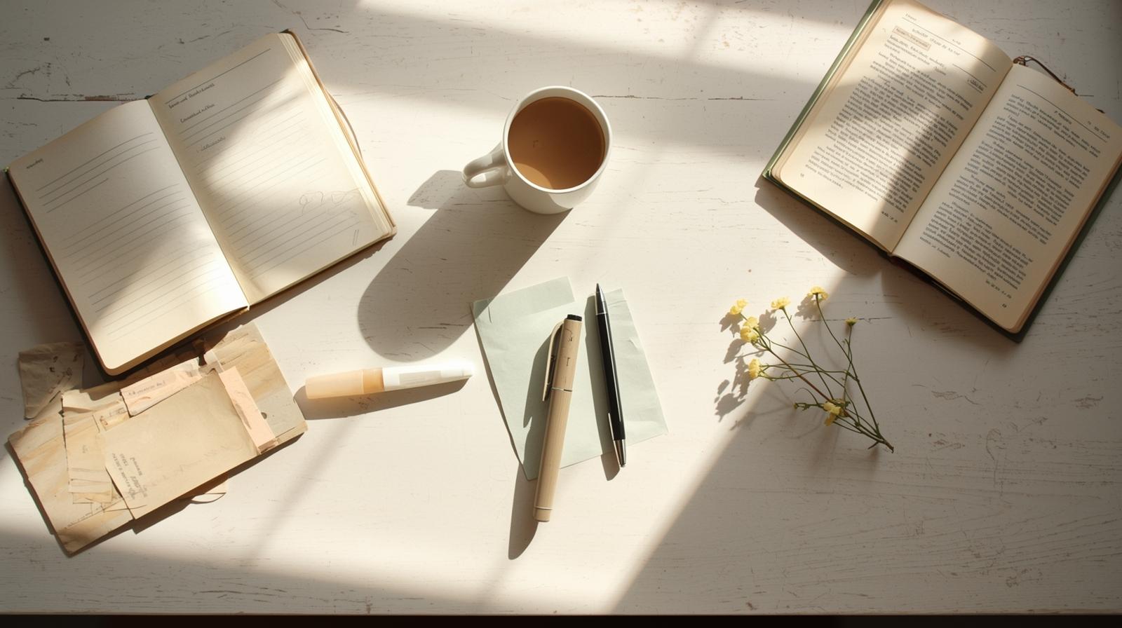 caderno aberto com caneta e xícara de café sobre mesa clara — por onde começar a estudar de verdade
