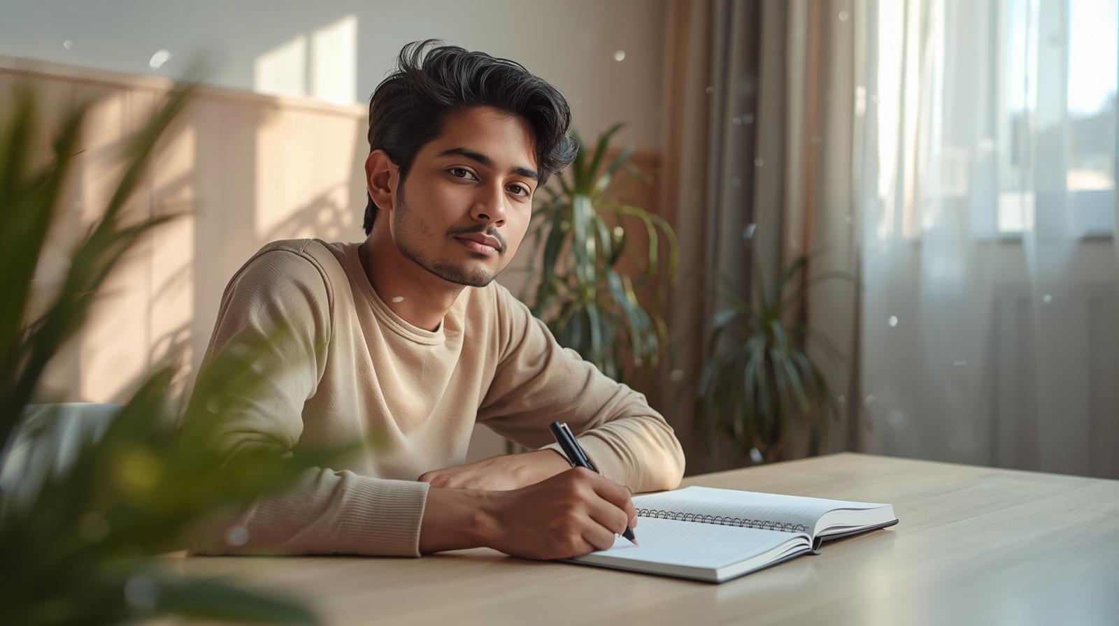 Pessoa estudando com foco em caderno em branco, representando o impacto da cultura digital no processo de aprendizagem