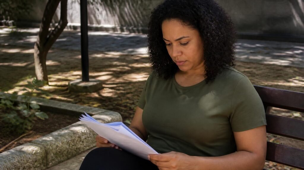Autonomia nos estudos: mulher estudando de forma independente ao ar livre